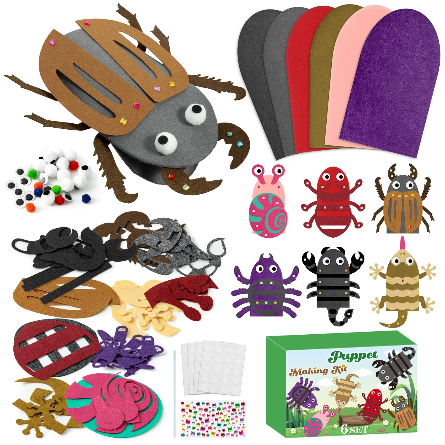 Insects Puppet Making Gift Box Kit DIY Making Your Beetle Geckos Shape Puppet For Back To School Family Interact Handmade Suppli