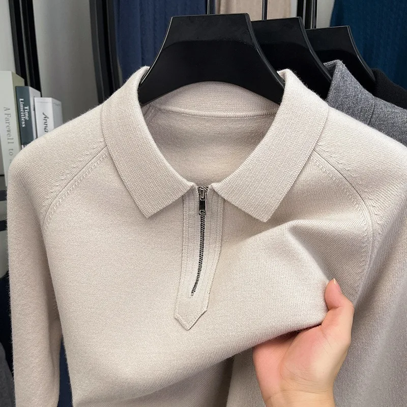 Men Winter Half Zip Collar Sweater Korean Style Jacquard Casual Knit Pullover Middle Age Basic Top