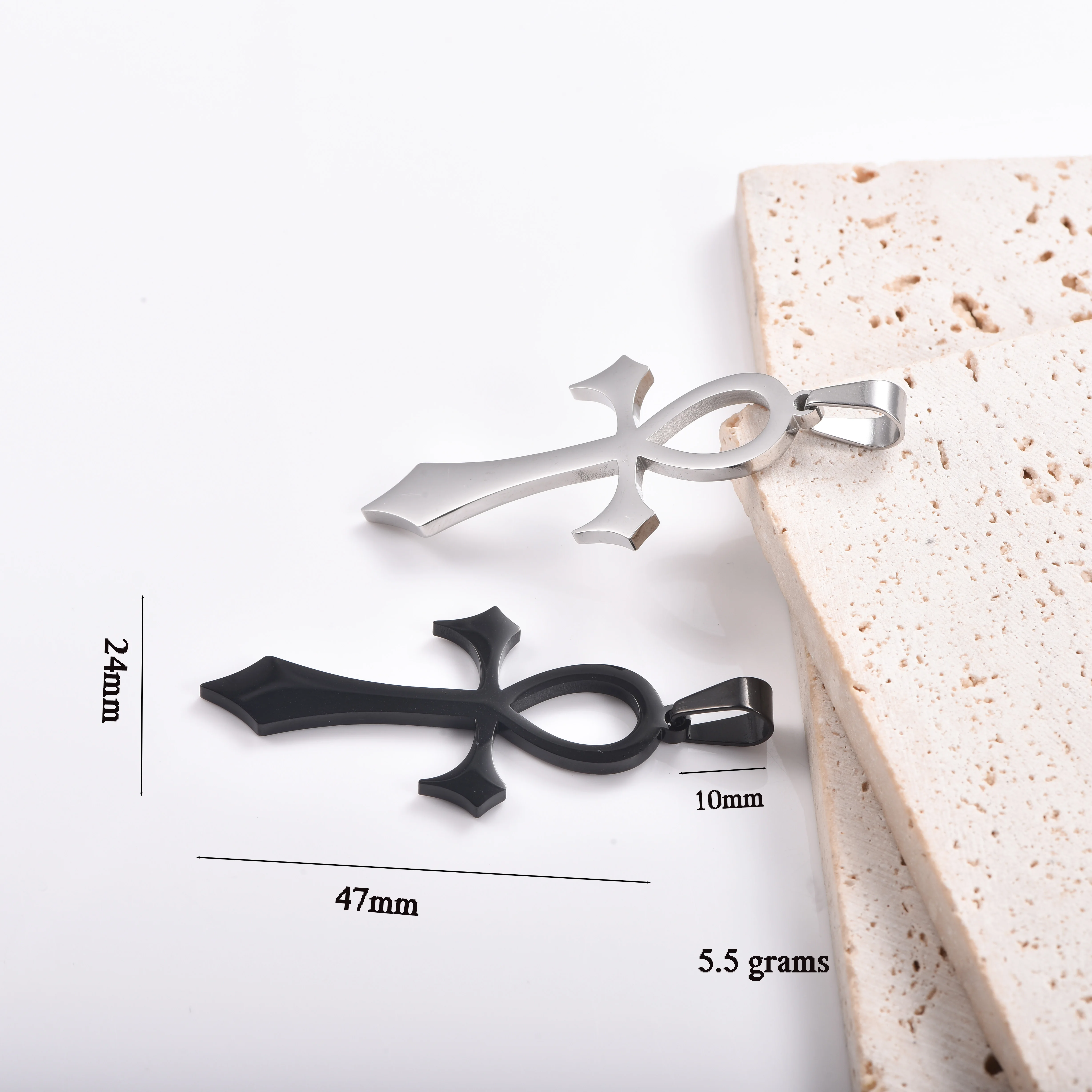 Ankh-Kreuz-Anhänger Wasserdichter Edelstahl-Symbol-Schmuck Hip-Hop-Punk-Stil – Detail 8