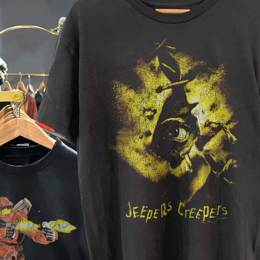 Jeepers Creepers 2001 Promo Vintage Washed Black T-Shirt Underground Print Loose Retro Summer