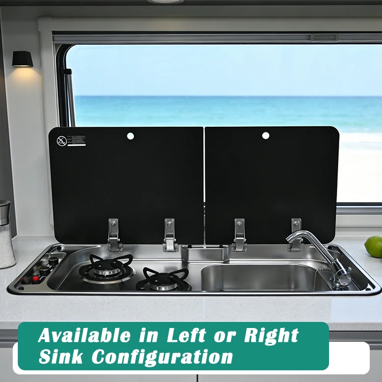High Quality 304 Stainless Steel RV Sink & Dual-Burner Gas Stove Combo - Built-in Caravan, Camper Van & Motorhome Kitchen Unit