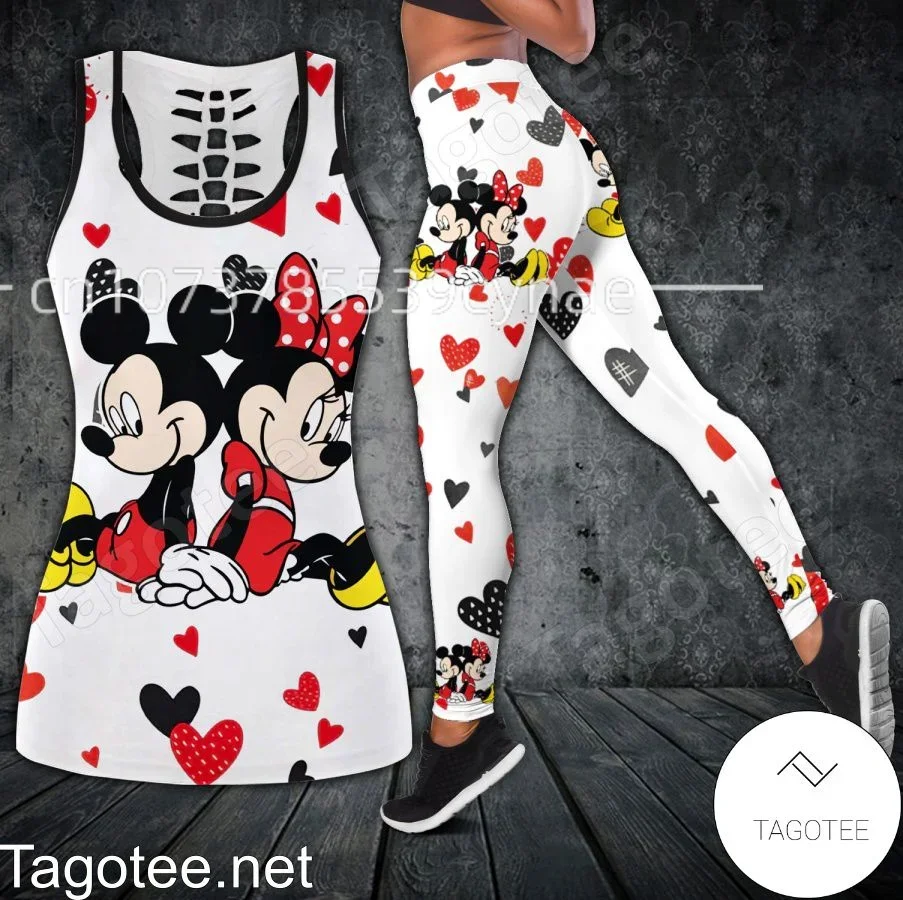 Disney Minnie Mickey Women\'s Hollow Out Tank Top+Women\'s Leggings Yoga Set Fitness Leggings Sports Set Tank Top Leggings Set