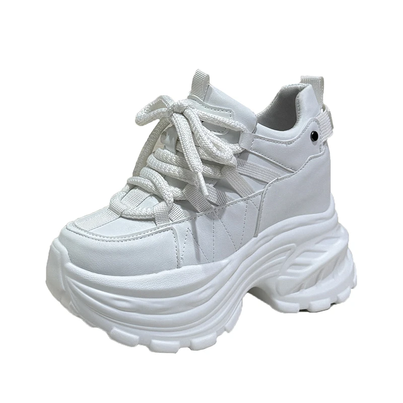 

Women's Casual Thick Bottom Heels Spring Autumn Low Top Anti-slip Lightweight Comfortable Breathable Leather Sneakers