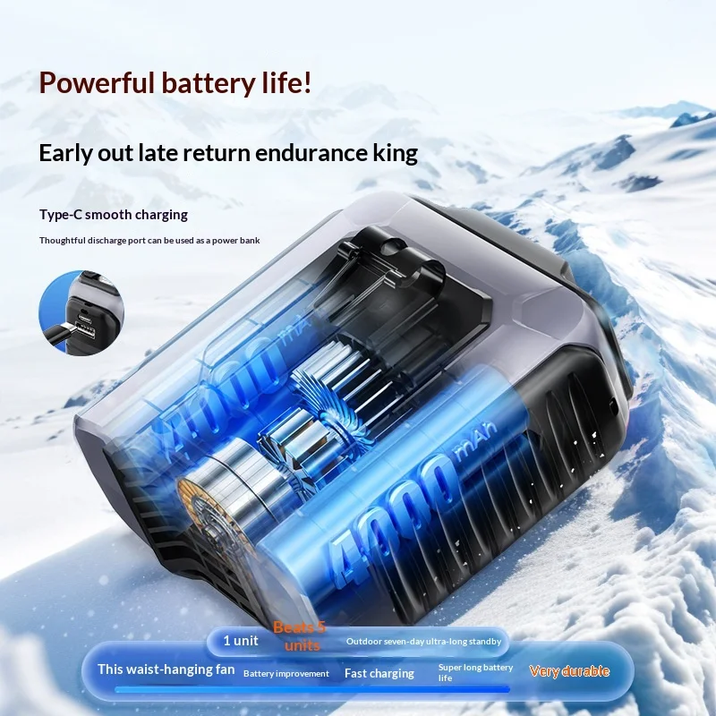 Portable Waist Fan Hanging Neck Fan Strong Wind with LED Lighting Rechargeable Power Bank for Outdoor Working Sports Courier