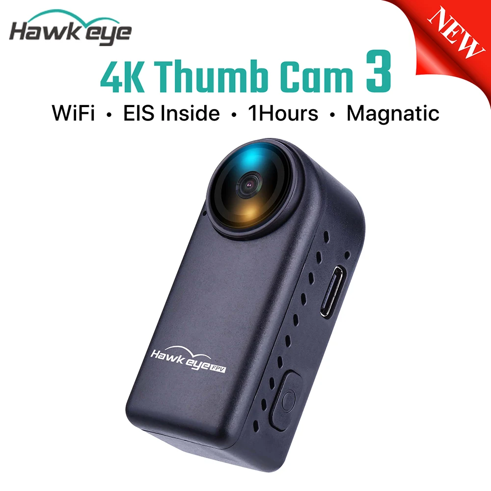 

НОВАЯ FPV-камера Hawkeye 4K Thumb Cam 3, 4:3/16:9 FOV 170D, поддержка гиропоточного потока, управление Wi-Fi, мини-экшн-камера со встроенным аккумулятором