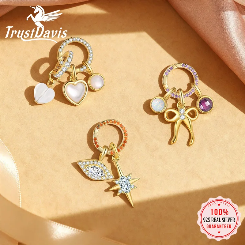 Trustdavis Real 925 Silver Feshion Heart-shaped White Shell Pendant DIY Accessories for Women Daily Wear Jewelry Gift DS4862