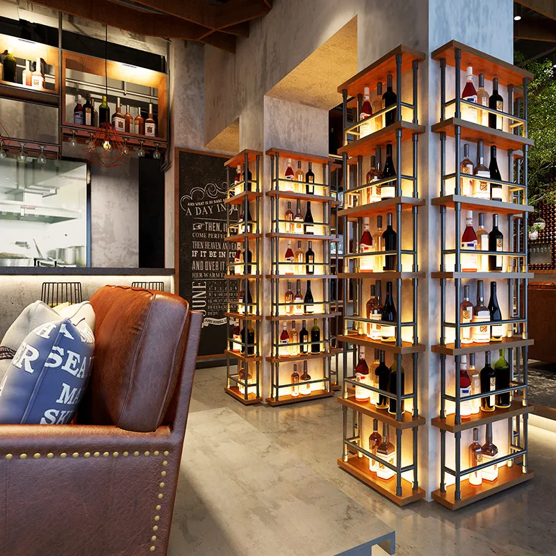 Bar solid wood against the wall wine rack bar counter industrial style against the wall column decoration solid wood placement r