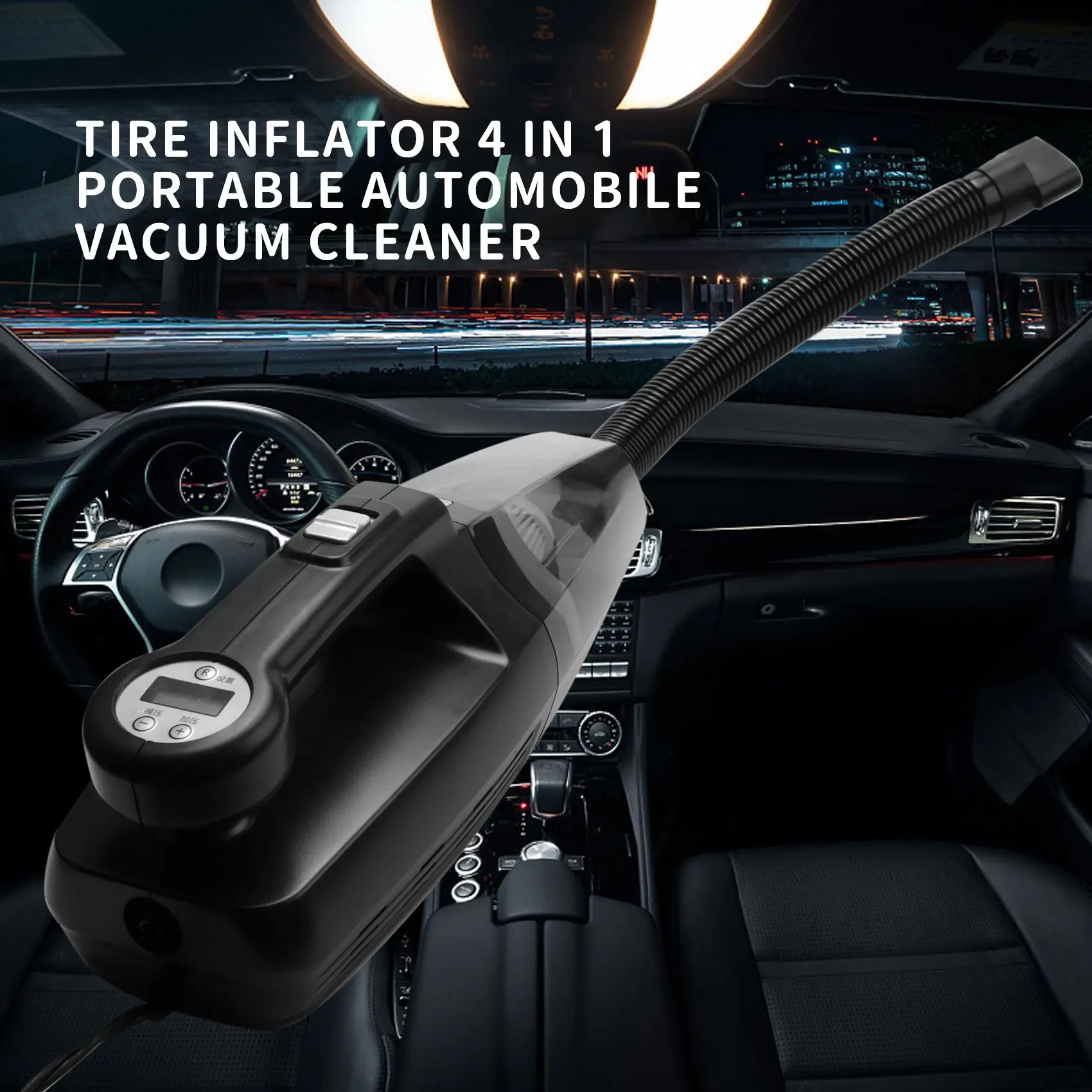 

4 In 1 Car Vacuum Cleaner Tire Inflator 7000PA High Power Suction Wet/Dry Portable Vacuum Cleaner With LCD Display