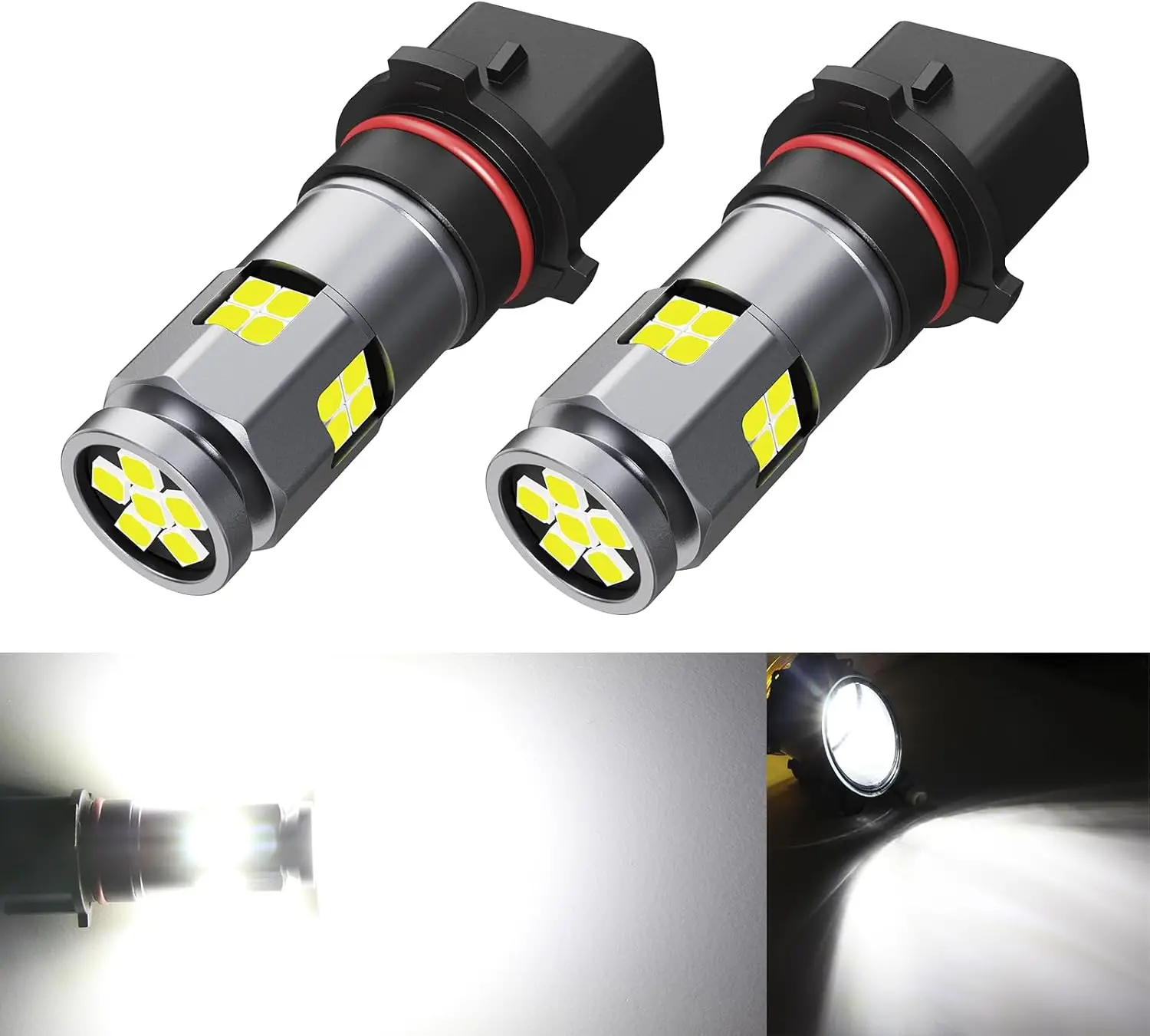 

PSX26W 6000K Xenon White LED Fog Light Bulbs, Compatible with H28W 12278 PG18.5d-3 PWY26W 12278C1, 3030 22-SMD 360° Output Fog L