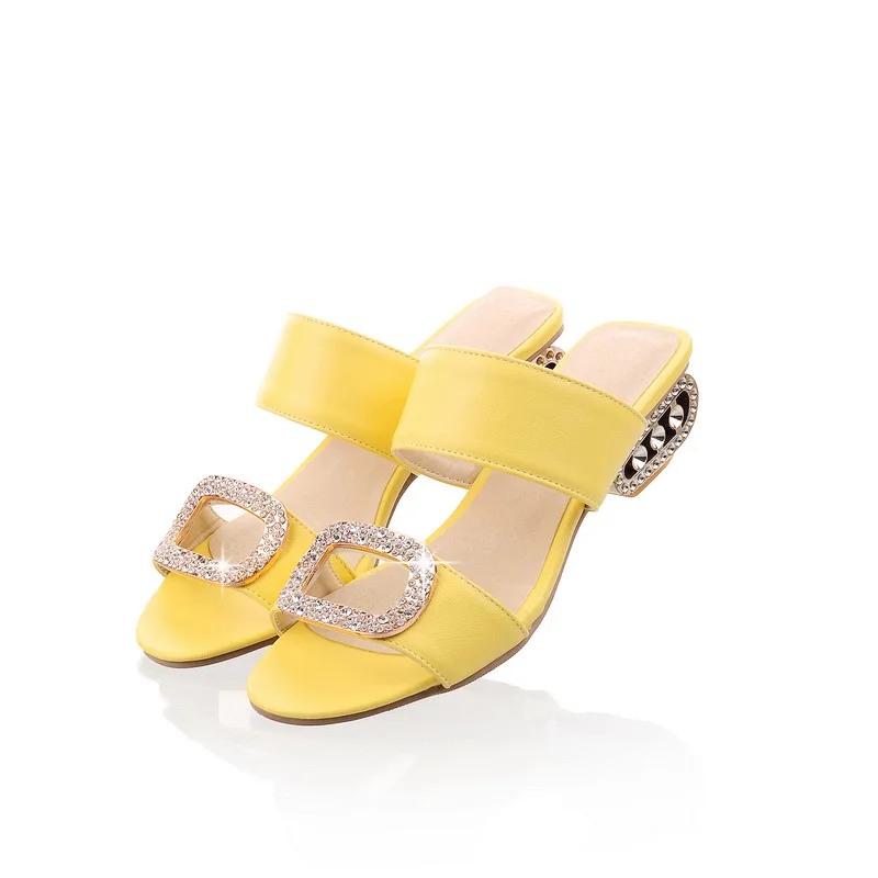 Woman Rhinestones Wide Fit Shoes 3-43 Low Cutter Slides 2022 New Arrivals Brand High Heel Slippers Summer Slippery Orange Yellow