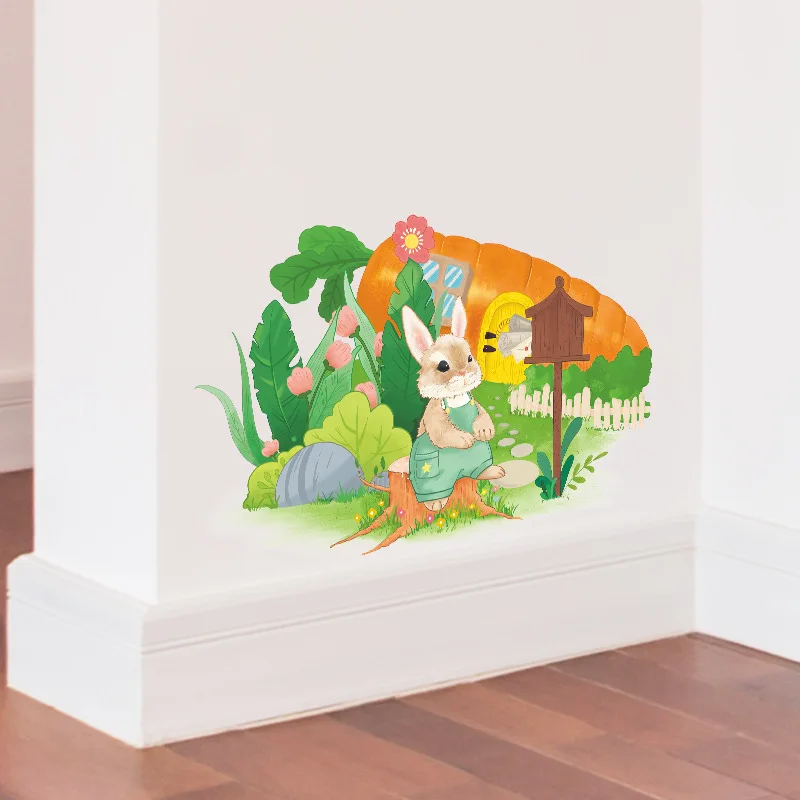 Cartoon Rabbit Carrot House Wall Sticker Living Room Decor Decals Kids Bedroom Home Decoration Nursery Self-adhesive Wallpaper