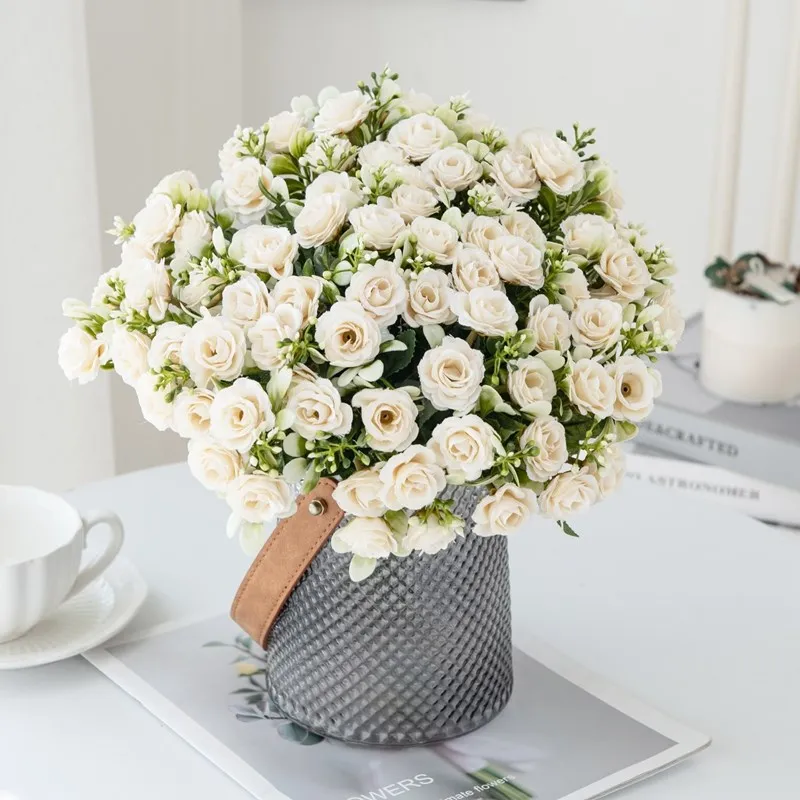 5 Zweige, 15 Blüten, Seidenrosen für Hochzeitssträuße, Festivals, Girlanden, Dekoration, Wohnzimmer, Bonsai, künstliche Blumen, Handarbeit – Detail 16