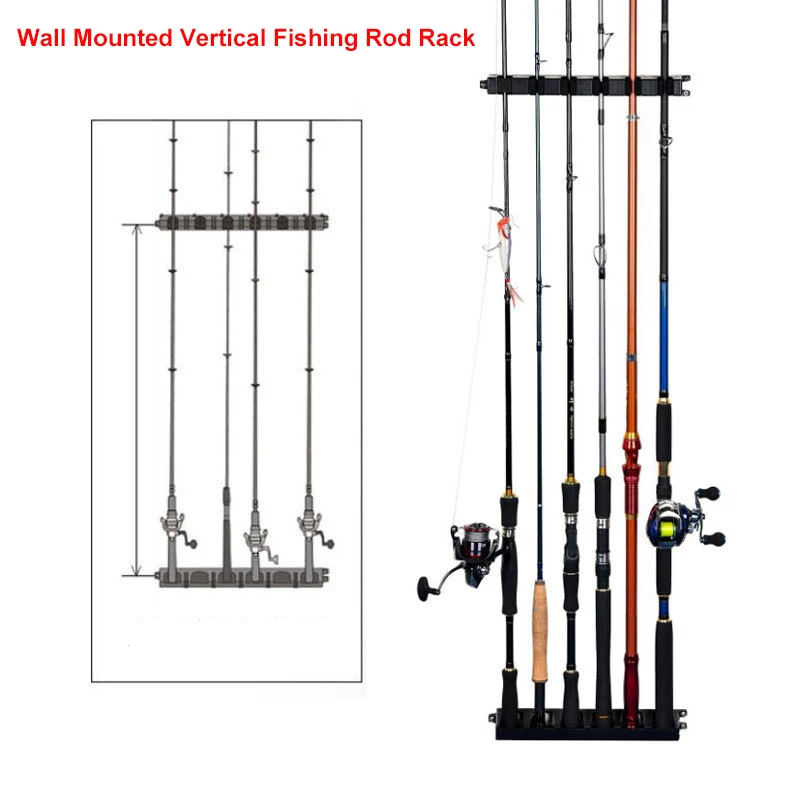 6 Rods Capacity Vertical/Horizontal Fishing Rod Holder Wall-Mounted Fishing Rod Rack Storage for Garage Fishing Accessories