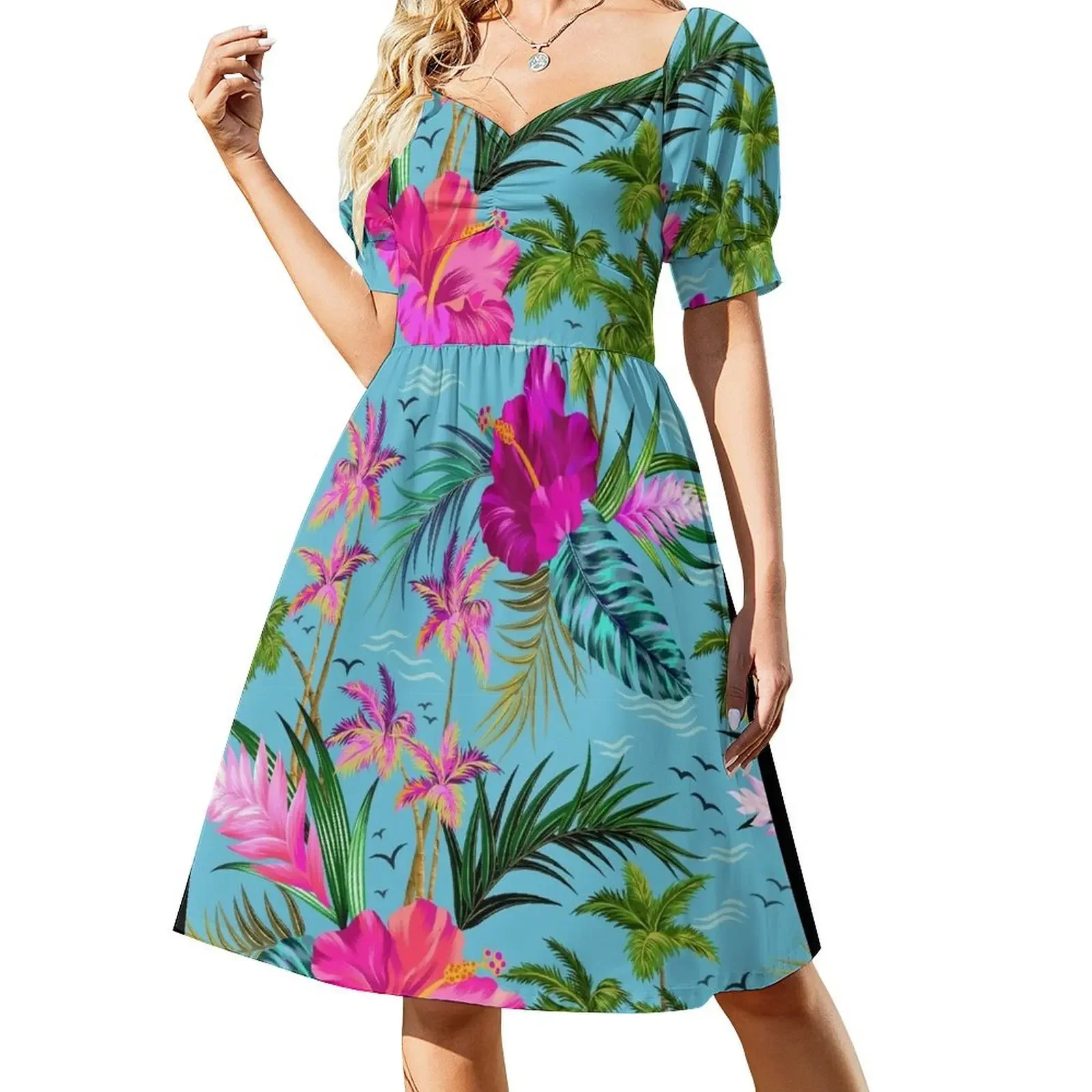 

Hello Hawaii, a stylish retro aloha pattern. Short-Sleeved Dress dress women summer women's clothing trend 2025