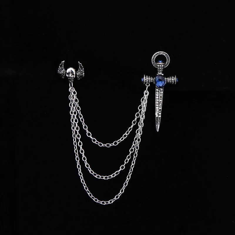 Vintage sword cross brooch collar buckle, skull fringed wings collar pin brooch DIY accessories ornament