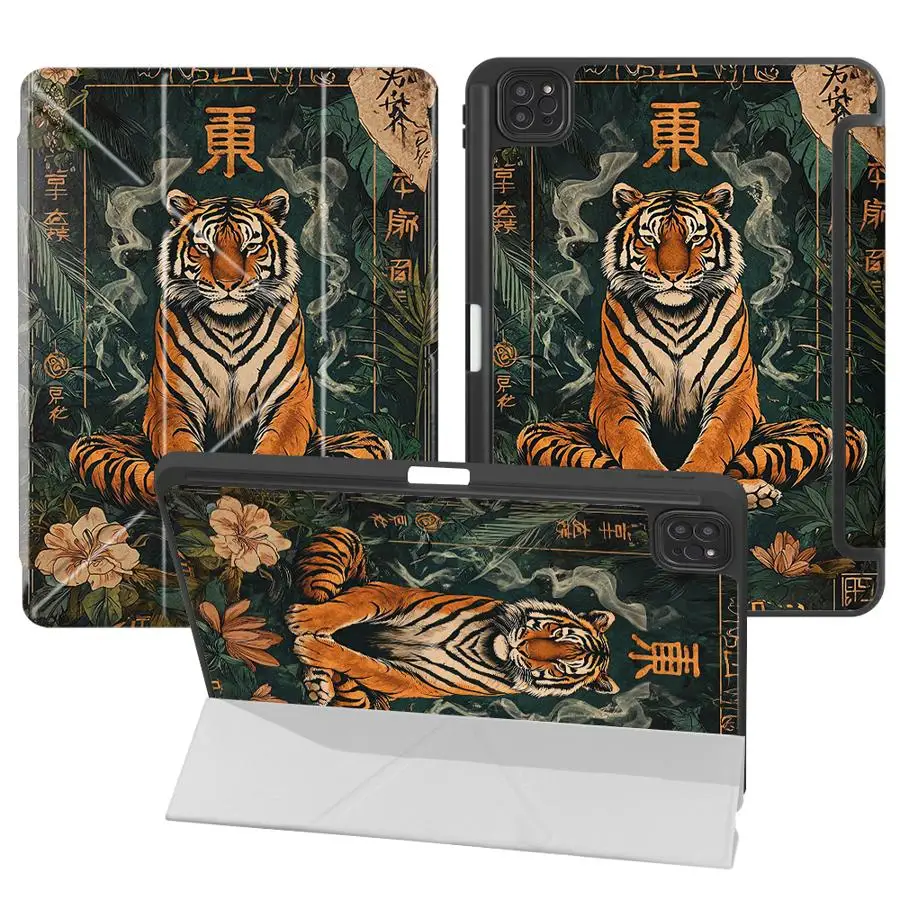 

Чехол для планшета iPad Pro 11-го, 10-го, 9-го, 8-го, 7-го поколений, 12.9 дюймов, Pro 2025, Air 4, 5, M3, M2, 1, 2, M4, 11 дюймов, Mini 6, 7, с держателем, милый тигр