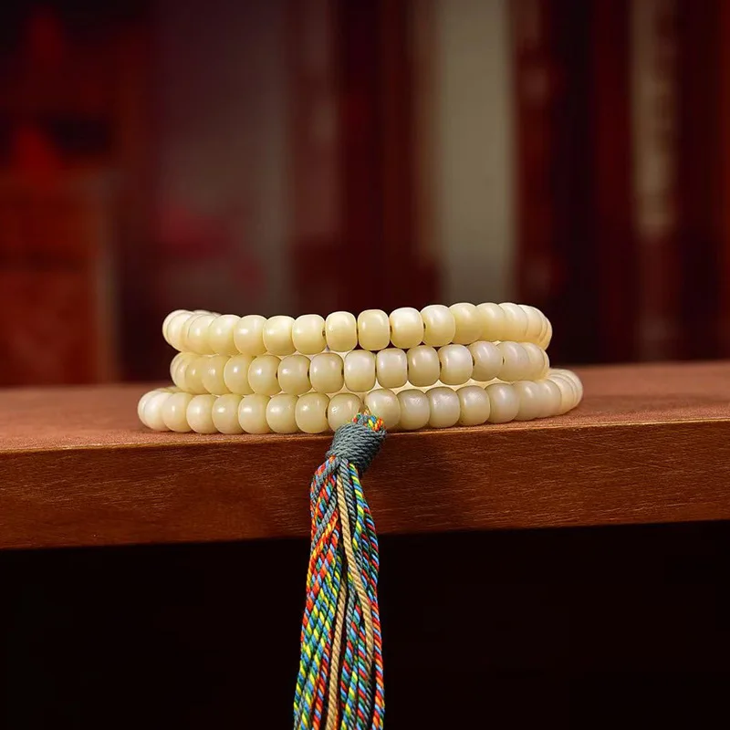 Natural Yellow Chicken Grease 108 Beads Tibetan Retro Yak Bone Multi-Wrap Bracelet