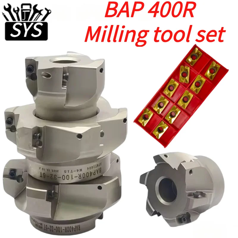 SYS BAP400R Face Mill Head 40mm 50mm 63mm 80mm 100mm 3/4/6/7T Flute Face End Mill Flat Cutter 10pcs APMT1604PDER Carbide Inserts