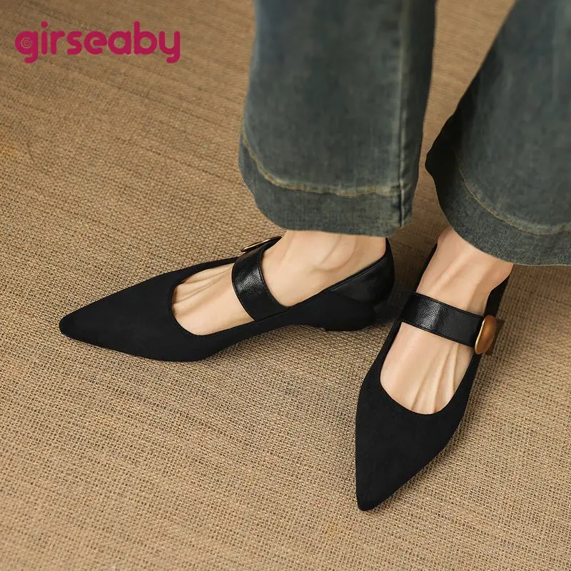 

Girseaby Retro Flock Suede Women Flats Pointed Toe Hook Loop Oversize 42 43 Soft Female Shoes Non Slip Handmade Footwear Autumn