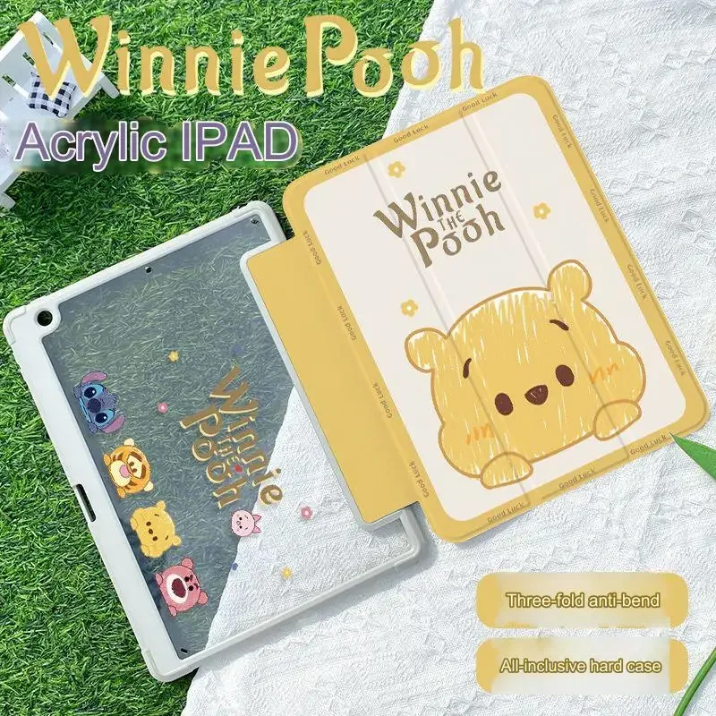 Disney Stitch Lotso Winnie Tablet Case for iPad Air 1 2 3 Mini 6 iPad 2022 11inch Cartoon Acrylic Three-fold Protective Cover