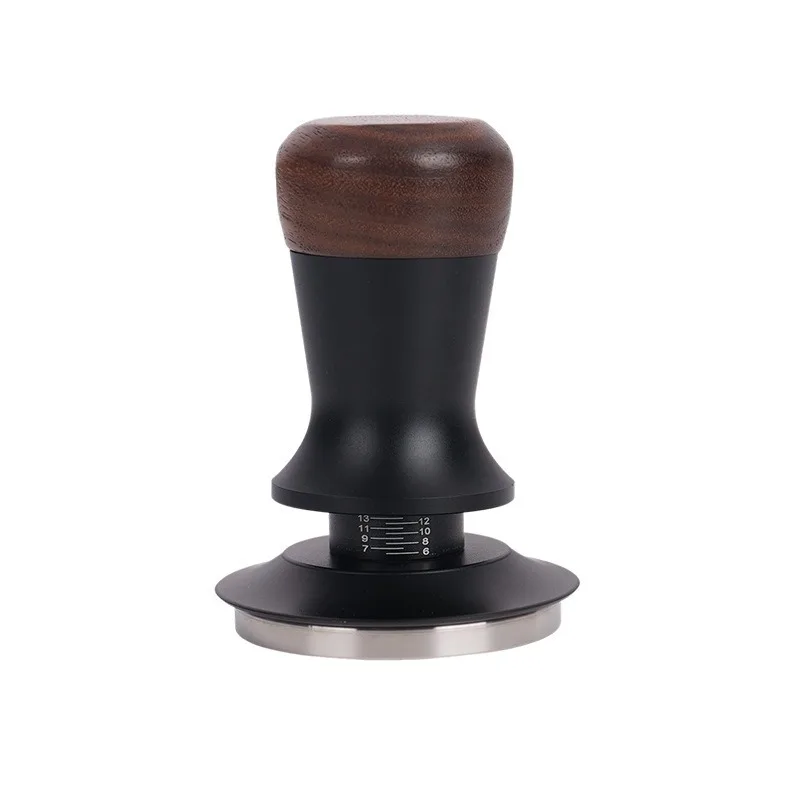 Walnut handle elastic powder press constant force powder press hammer stainless steel Italian balance powder dispenser51/53/58mm