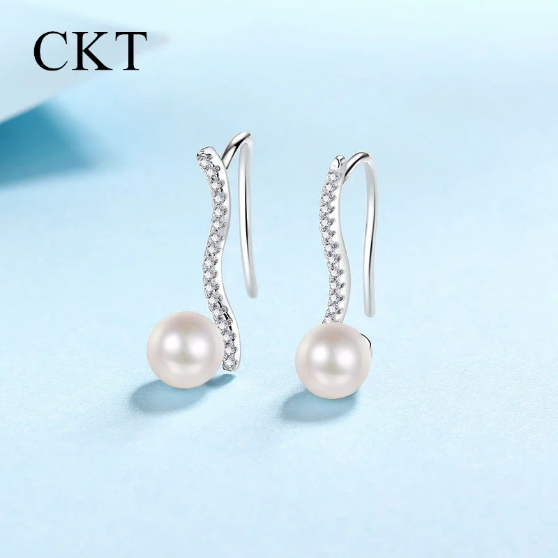 Platinum Pt950 Natural Freshwater Pearl Drop Earrings Micro-set Moissanite New Wave Simple Temperament Earrings Wedding Jewelry