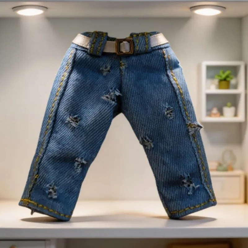 Ripped Distressed Denim Jeans Pants with Belt for OB11 Obitsu11 Molly GSC Nendoroid 1/12 BJD Doll Casual Doll Outfit Accessories view 5
