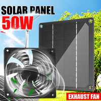 50W Solar Panel Kit 12V With Fan Portable Waterproof Outdoor for Greenhouse Dog Pet House Home Ventilation Equipment Summer