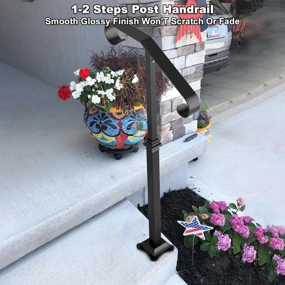 درابزين سلالم خارجي من الحديد المطاوع باللون الأسود لخطوات 1-2، 40 ارتفاعًا، تصميم عمود واحد، درابزين متين #2