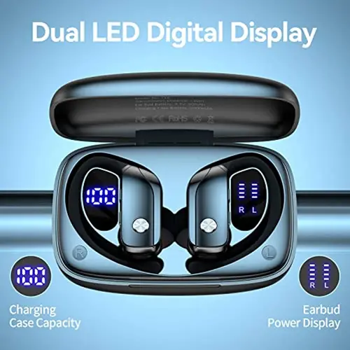 Imagen 2 del producto Auriculares inalámbricos Auriculares Bluetooth 48 horas de reproducción Auriculares deportivos con pantalla LED Auriculares supraaurales con ganchos para la oreja Micrófono incorporado