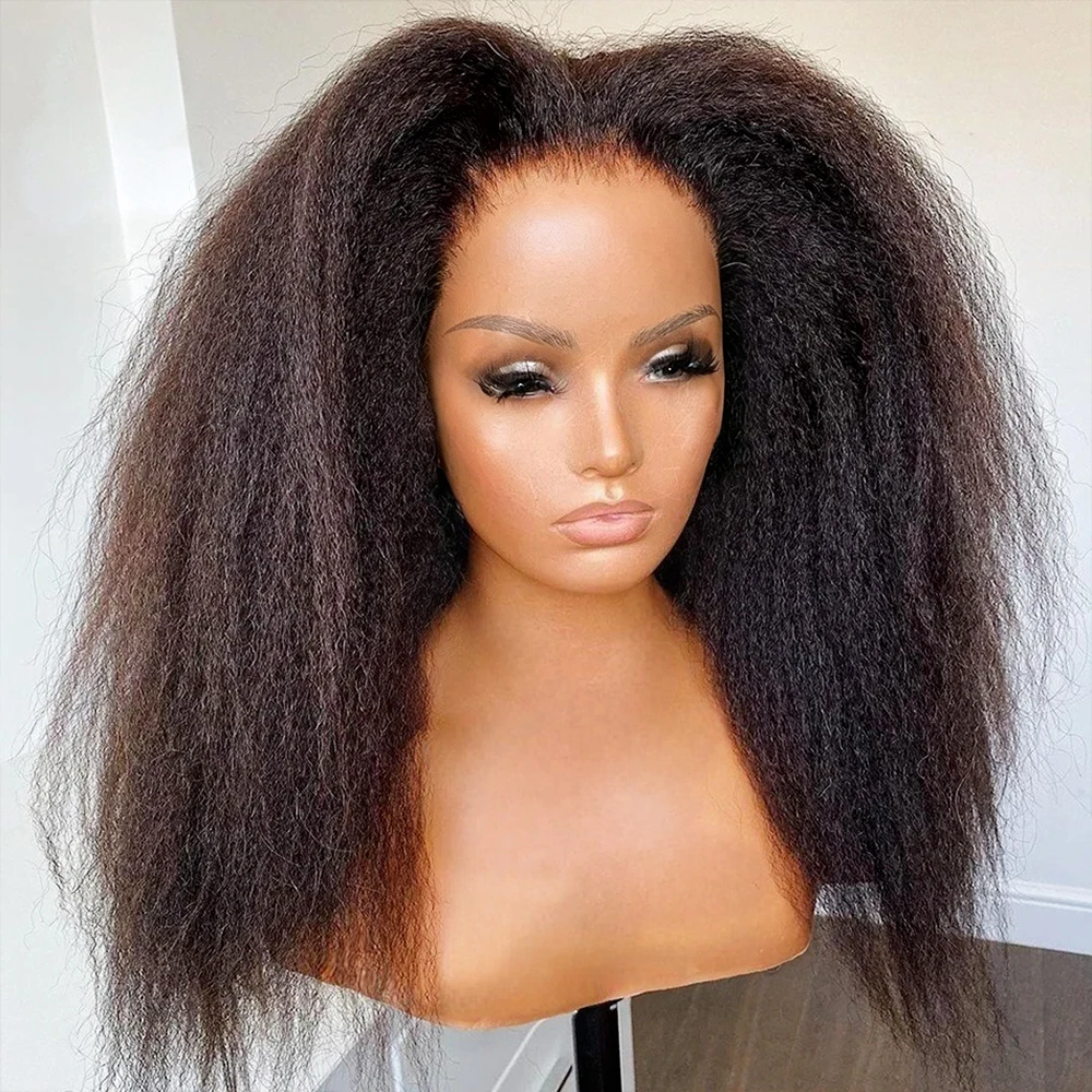Kinky Straight Glueless Wig Ready To Wear And Go 13x6 Hd Yaki Straight Lace Front Human Hair Wigs For Women 30 36 Inch 250%