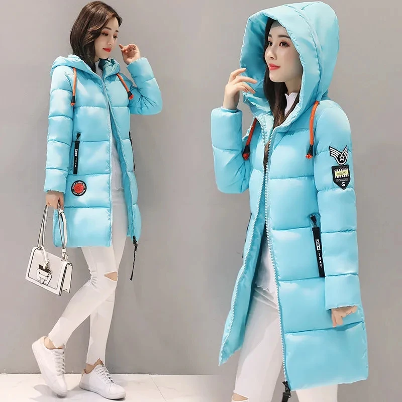 Female Snow Parkas Winter Lady Hooded Jacket Slim Thicken Warm Girl Parkas Coat Middle long Student Casual Down Cotton  Outwear