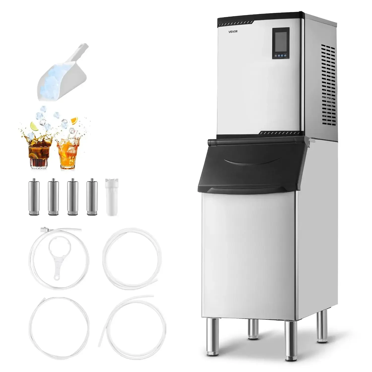 Commercial Ice Maker Machine, 800LBS/24H Ice-Making Machine with 300LBS Stainless Steel Storage Bin, Auto Self-Cleaning Ice Make