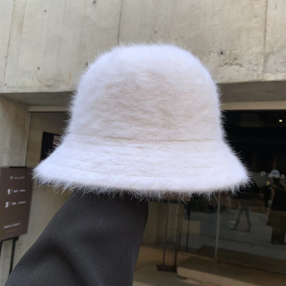 2022 winter women\'s fashion Solid color rabbit fur hat bucket cap fisherman\'s hat with cross basin Bucket Hat for free shipping