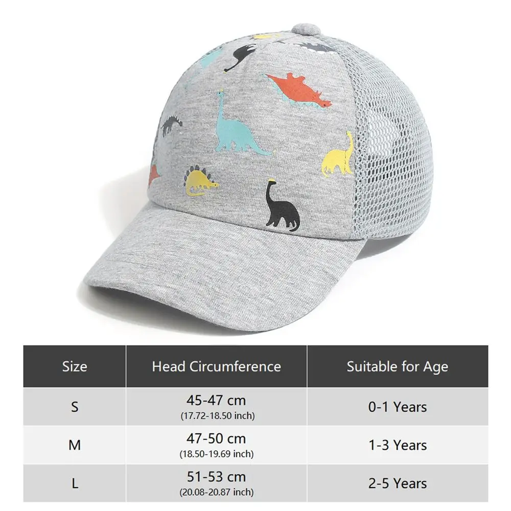 Dinosaur Impresso Toddler Baseball Hat, Kids Sun Hat, Idade ajustável 0-5Y Secagem Rápida, Meninos e meninas