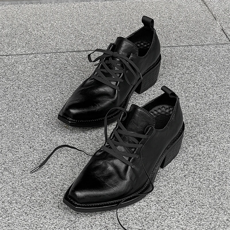 Pointed Couple High Heels Men Style Design Sense Niche Runway Model Casual Height Increasing Black Derby Shoes