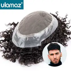 Australia Toupee Hair Men Curly Hair System For Men Pu Skin Lace Men Wig Natural Male Hair Prosthesis Indian Human Hair Man Wig