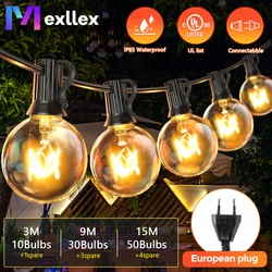 15M/50Ft G40 Tungsten Patio Outdoor Garland String Lights, 220V Connectable Hanging Lamp for Backyard Porch Balcony Party Decor