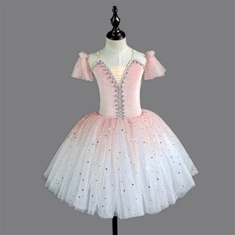 Tutu de Ballet professionnel pour filles, ballerine du lac des cygnes, crêpes, robe de Ballet à paillettes, Costume de danse pour enfants, Tutu rose bleu