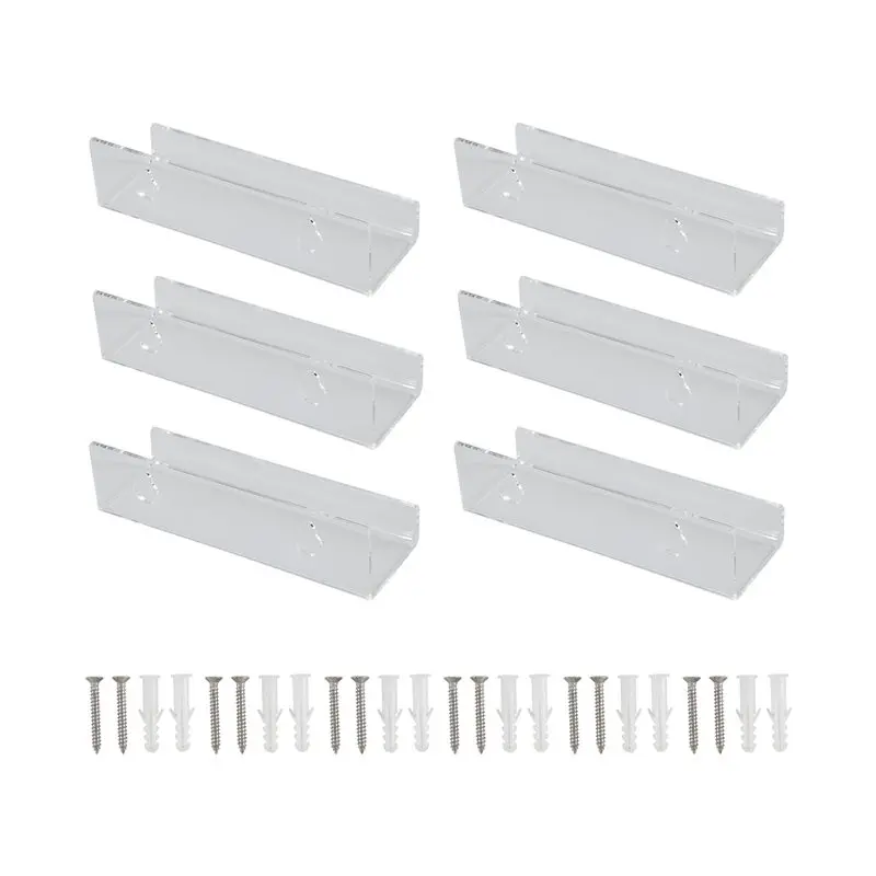 A23F-Vinyl Record Shelf Wall Mount 6 Pack, 4 INCH Clear Acrylic Album Record Holder Display Floating For Bathroom, Bedroom Durab