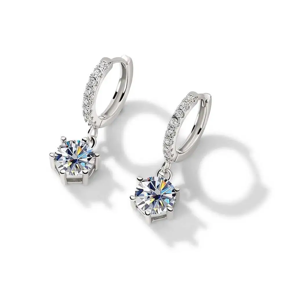 

925 Sterling Silver Sunflower Dangle Drop Hoop Earrings Paved Huggie Hoops with D VVS1 Moissanite Charm Fine Jewelry For Women