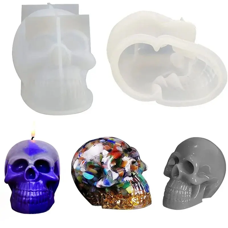 Reusable Silicone Skull Candle Resin Mold Easy Release Ice Cube Large 3D Mold for Halloween Party Candle Mousse Cake Baking, Cup