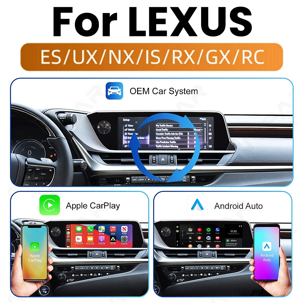 ANYFAR Wireless CarPlay Android Auto Interface Adapter For LEXUS ES/UX/NX/IS/RX/GX/RC 2018-2021 Bluetooth
