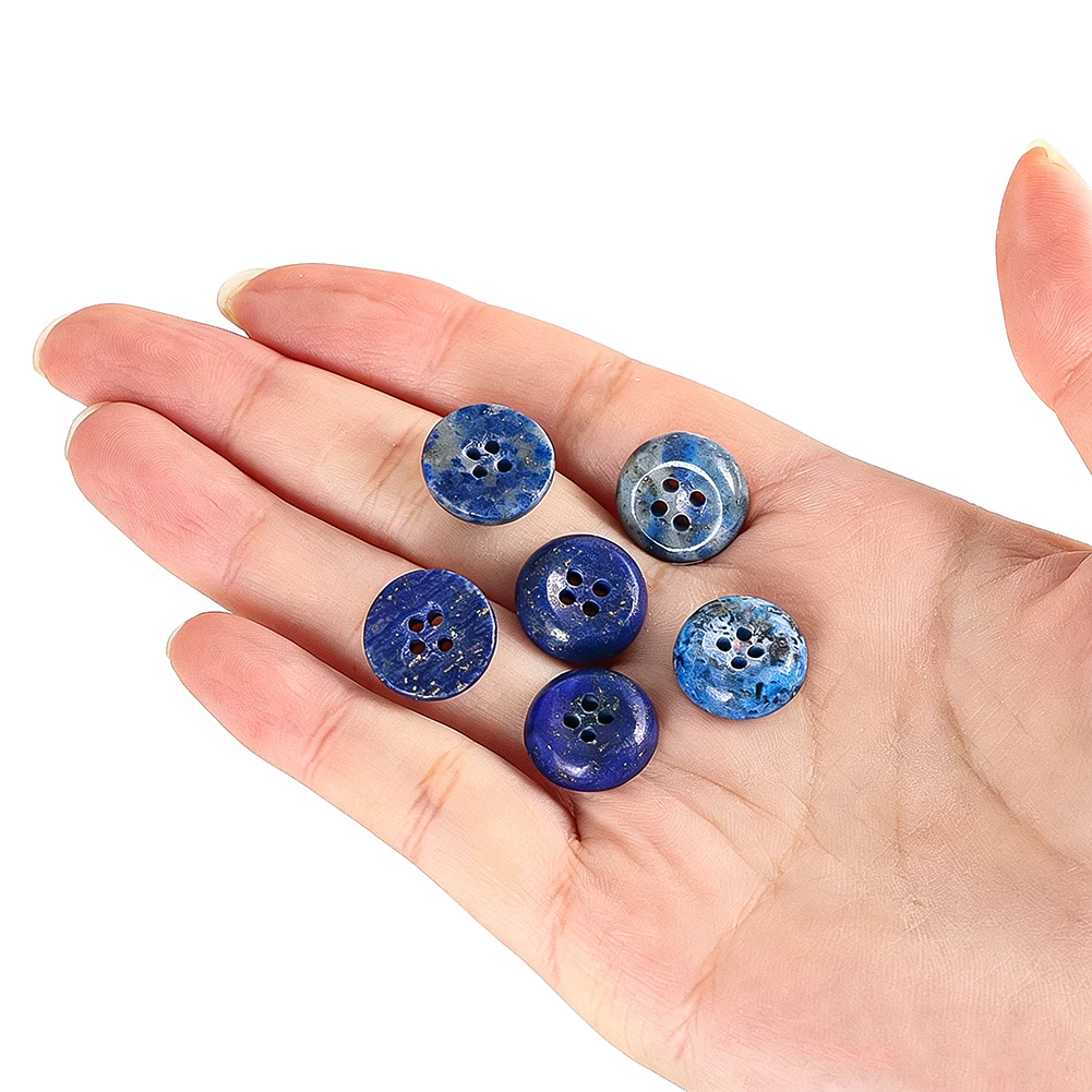 

5PCS Round Blue Lapis Lazuli Buttons Natural Gemstone Spacer Beads Sewing DIY Craft Decoration Accessories for Clothes Bags