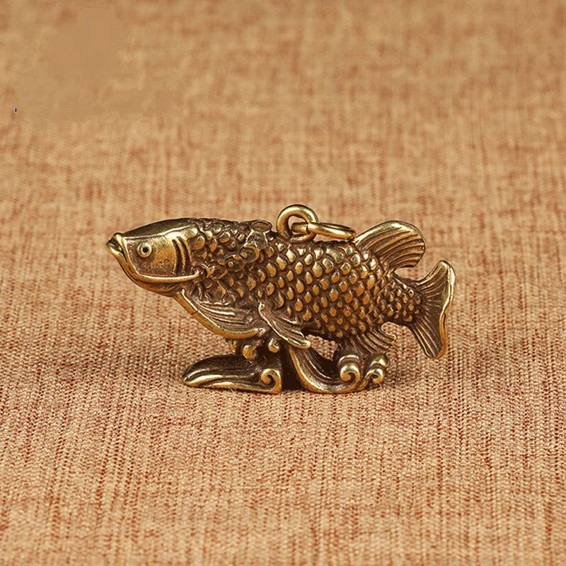 Vintage Brass Lucky Arowana Statue Hand Carved Fish Figurine Keyring Home Table Decoration Craft
