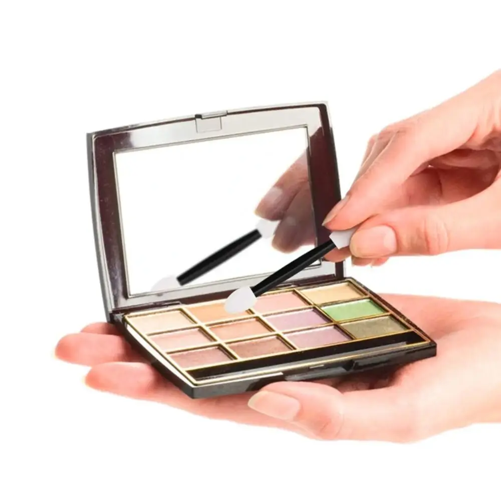 100 SZT. Jednorazowe aplikatory do cieni do powiek, dwustronne gąbeczki 6,5 cm, pędzle do cieni do powiek z pojemnikiem, szpatułki do cieni do powiek