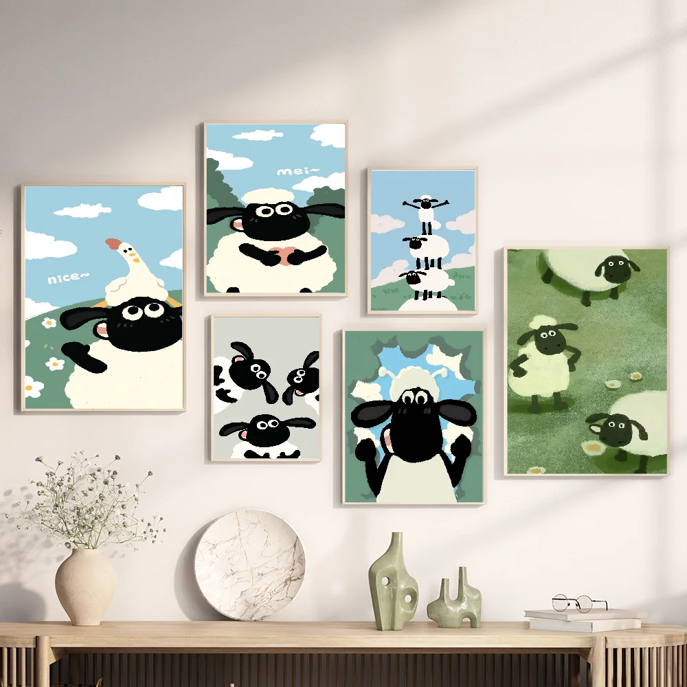 Cute Shaun The Sheep Movie Sticky Posters Vintage Room Home Bar Cafe Decor Room Wall Decor