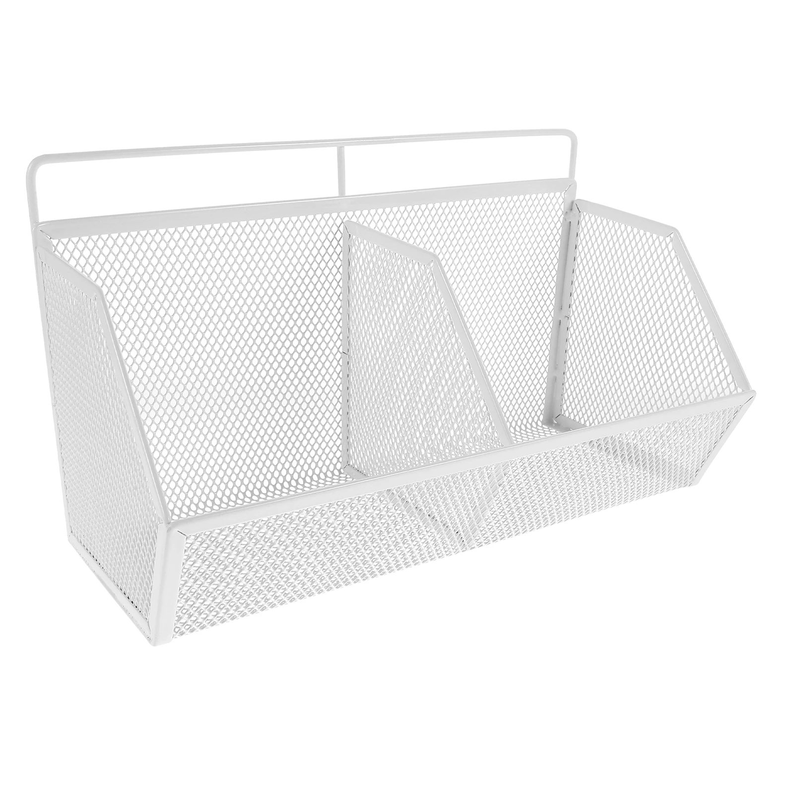 

Metal File Basket 2 Compartment White Desk Holder Slanted Design Document Storage Rack Office Stationery Organizer