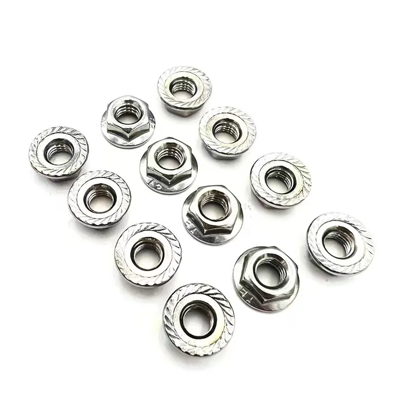 5/50X M3 M4 M5 M6 M8 M10 M12 High Quality Stainless Steel Hexagon Hex Head Serrated Spinlock Flange Nut Locknut Lock Nut DIN6923