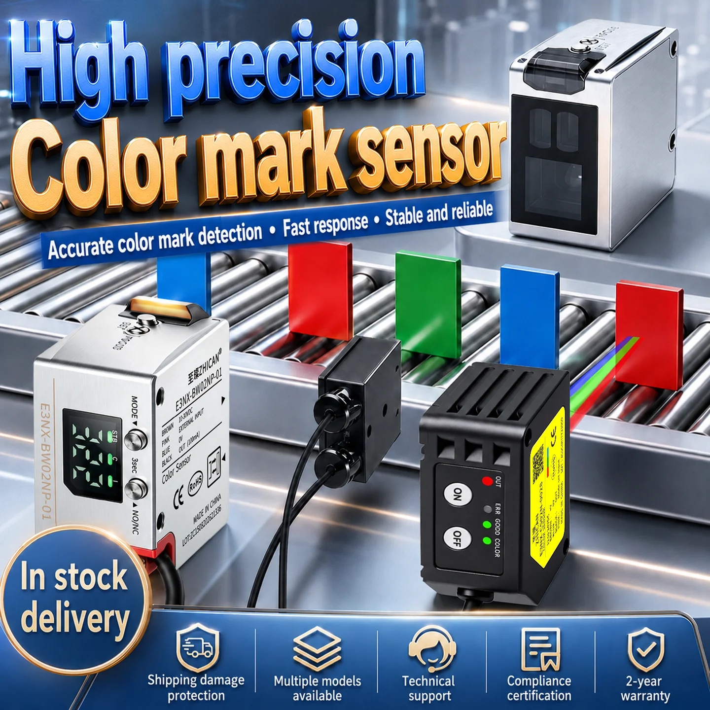 ZHICAN E3NX High Precision Color Sensor 50-500mm Color Recognition Detection Photoelectric Sensor Label Positioning